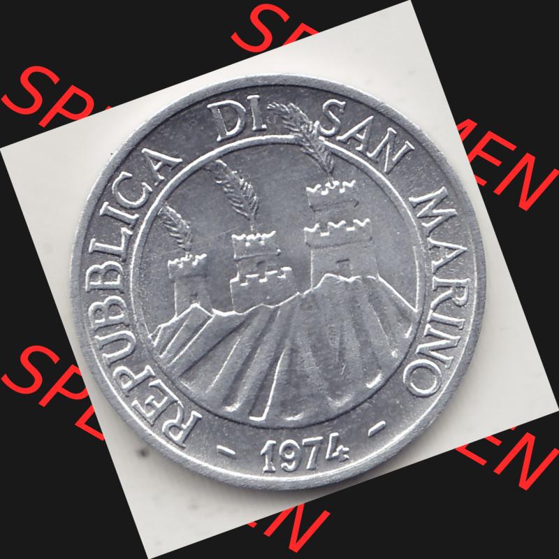 Bildmaterial Münzensatz / KMS 1974 aus San Marino 1974-1974, 5 Lire, L.5 MINGUZZI MONASSI INC.. Vorderseite einer Umlaufmünze aus 1974 REPUBBLICA DI SAN MARINO,... Sammlung
