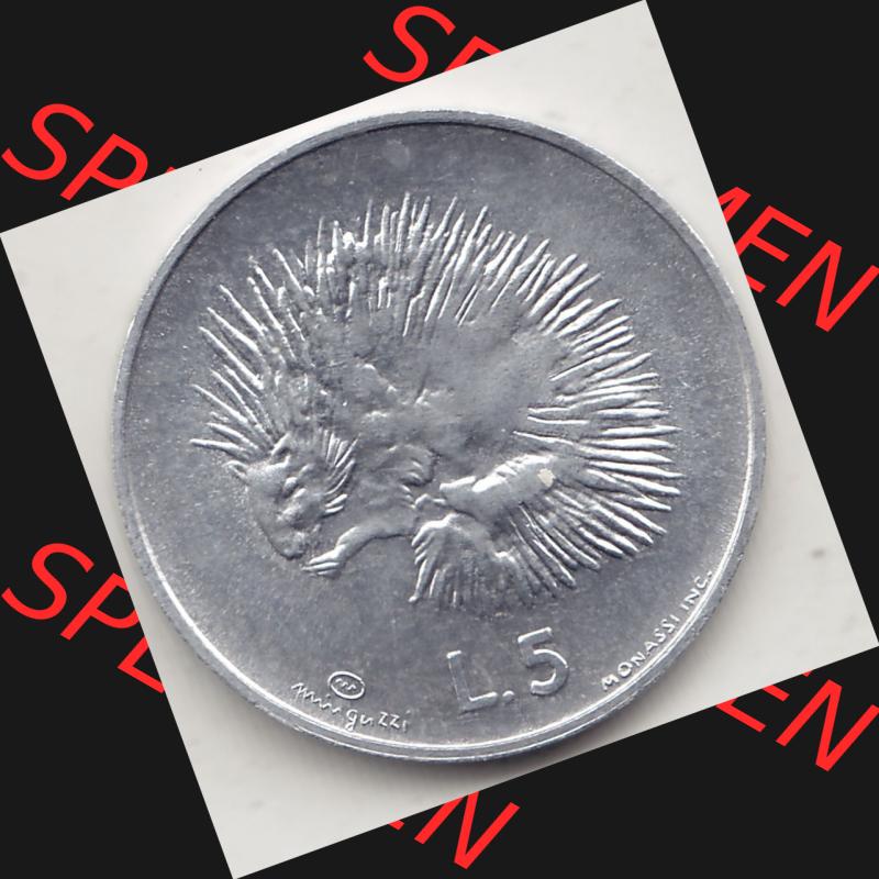 Bildmaterial Münzensatz / KMS 1974 aus San Marino 1974-1974, 5 Lire, L.5 MINGUZZI MONASSI INC.. Rückseite als Einzelansicht einer Umlaufmünze aus 1974... Sammlung