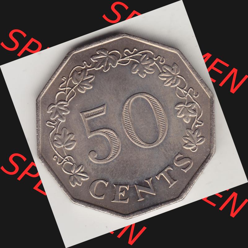 Bildmaterial Münzensatz / KMS 1972 aus Malta 1972-1981, 50 Cent 1972-1, MALTA 50 CENTS. Rückseite als Einzelansicht einer Umlaufmünze aus 1972 Malta, Münze... Sammlung