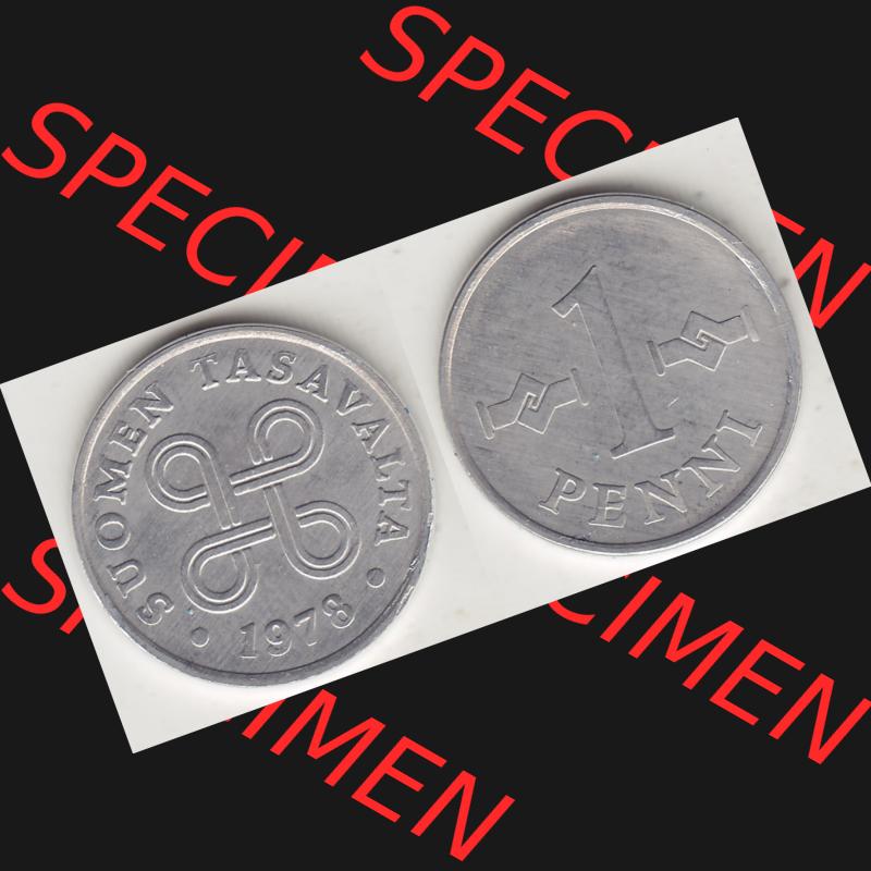 Alte Münzen KMS Finnland, Kursmünzensatz 1978 in Stempelglanz 1969-1979, 1 Penny, 1978-1. Digitales Bild / Bildmaterial mit Vorderseite und Rückseite einer Münze... Sammlung
