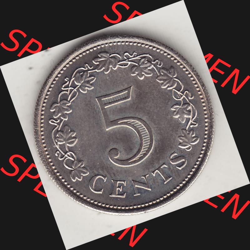 Bildmaterial Münzensatz / KMS 1972 aus Malta 1972-1981, 5 Cent 1972-1, MALTA 5 CENTS. Rückseite als Einzelansicht einer Umlaufmünze aus 1972 Malta, Münze... Sammlung