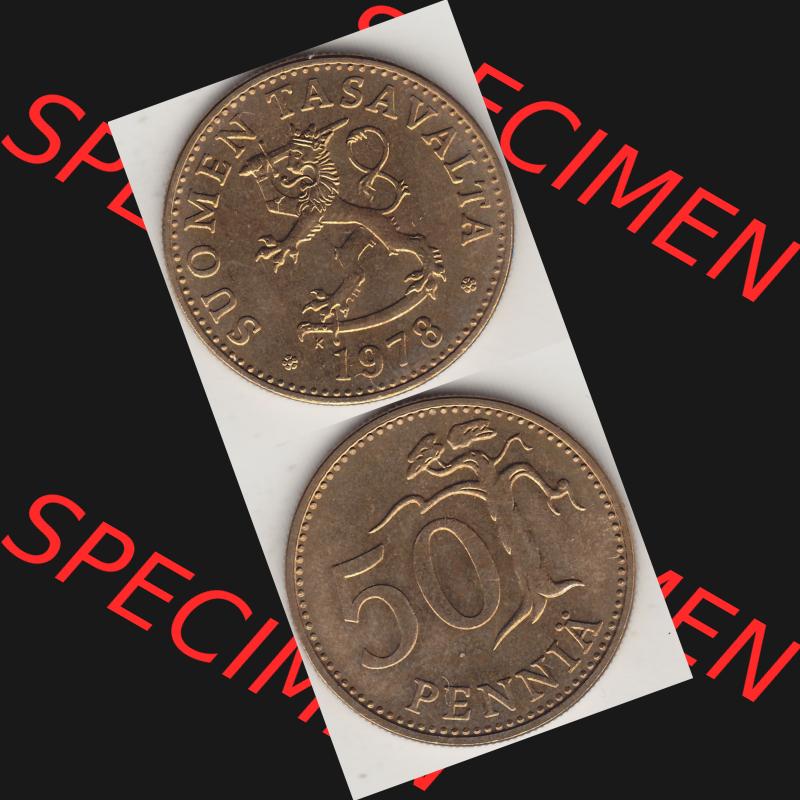Alte Münzen KMS Finnland, Kursmünzensatz 1978 in Stempelglanz 1963-1990, 50 Penny 1978-1. Digitales Bild / Bildmaterial für IPhone und Mobil-Geräte mit Vorderseite... Sammlung