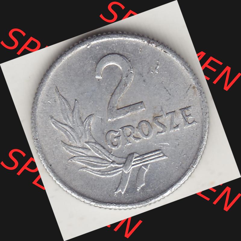 Münzen Polen KMS, Kursmünzensatz 1949-1949, Republik Polen 2 Grosze, Groschen, Aluminium 1949-1. Rückseite mit Wert-Zahl / Wert-Angabe einer polnischen... Sammlung
