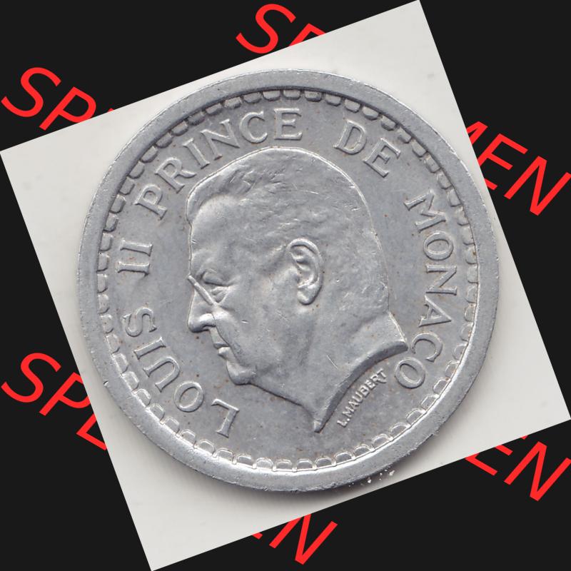 Alte Münzen Monaco Umlaufmünze Einzelansicht 1943-1943, 2 Franken 1943-1 in Aluminium, LOUIS II PRINCE DE MONACO, 2 FRANCS DEO JUVANTE. Vorderseite der alten Umlaufmünze... Sammlung