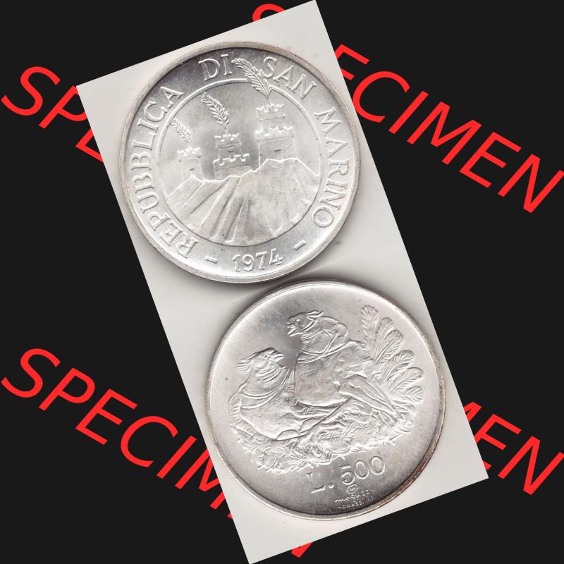 Bildmaterial Münzensatz / KMS 1974 aus San Marino 1974-1974, 500 Lire Silbermünze 1974 aus San Marino, wertvolle Edelmetallmünze Münze in Silber, L.500... Sammlung