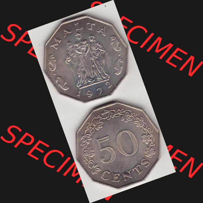 Bildmaterial Münzensatz / KMS 1972 aus Malta 1972-1981, 50 Cent 1972-1, MALTA 50 CENTS. Vorderseite und Rückseite als vertikales untereinander zusammengefügte Bilder... Sammlung