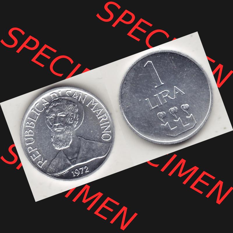 Bildmaterial Münzensatz / KMS 1972 aus San Marino 1972-1972, 1 Lira, Lire 1972, 1 LIRA MONASSI REPUBBLICA DI SAN MARINO. Vorderseite und Rückseite einer Umlaufmünze... Sammlung