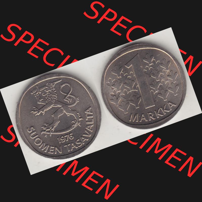 Alte Münzen KMS Finnland, Kursmünzensatz 1976 in Stempelglanz 1969-1993, 1 Finnische Mark, Markka 1976-1, SUOMEN TASAVALTA. Vorderseite und Rückseite zusammengefügt... Sammlung