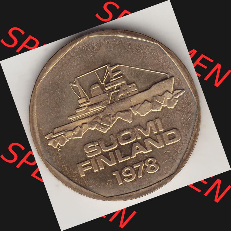 Alte Münzen KMS Finnland, Kursmünzensatz 1978 in Stempelglanz 1972-1978, 5 finnische Mark, Markkaa, 1978-1. Vorderseite einer Münze aus offiziellen KMS /... Sammlung