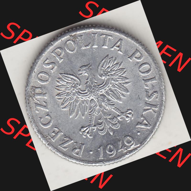 Münzen Polen KMS, Kursmünzensatz 1949-1949, Republik Polen 2 Grosze, Groschen, Aluminium 1949-1. Vorderseite einer polnischen Münzen auf einen Digitalen Bild... Sammlung