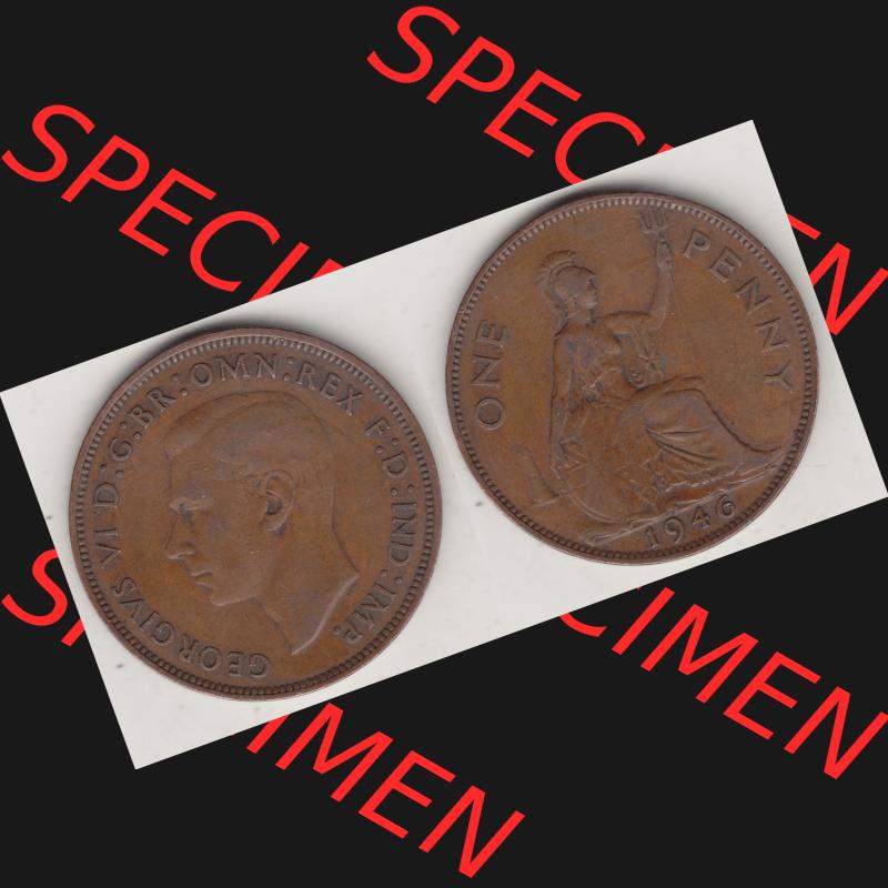 Münzen Großbritannien Umlaufmünze 1937-1948. 1 One Penny 1946-1, George VI, GEORGIVS VI DGBROMNREX FDINDIMP. HP. Vorderseite und Rückseite horizontal... Sammlung