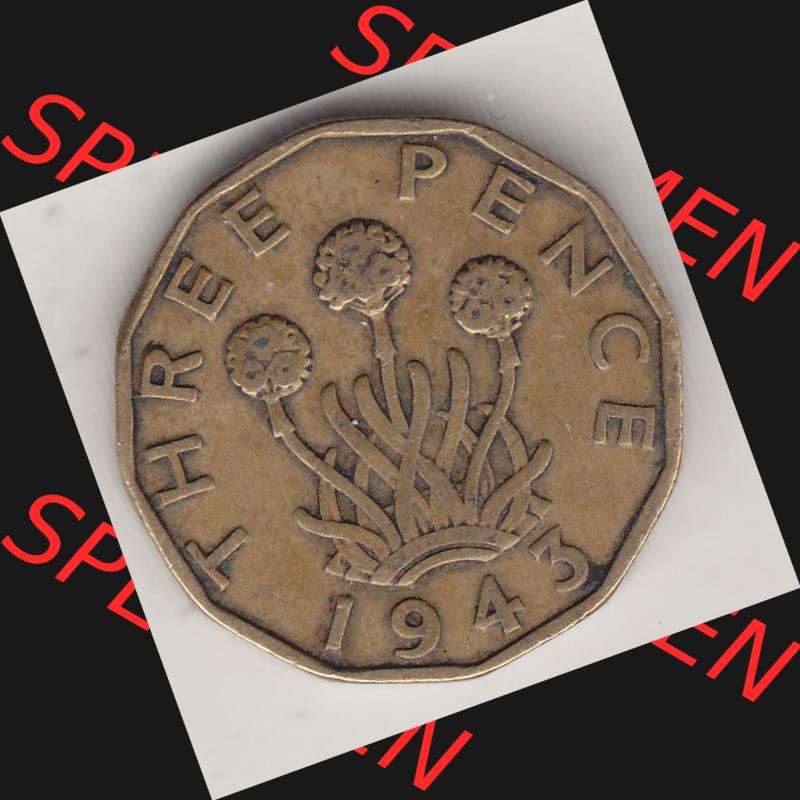 Alte Münzen Großbritannien Umlaufmünze 1937-1948, 3 Pence, Three Pence 1943-3, George VI, GEORGIVS VI D G BR OMN REX F D IND IMP. Rückseite der alten... Sammlung