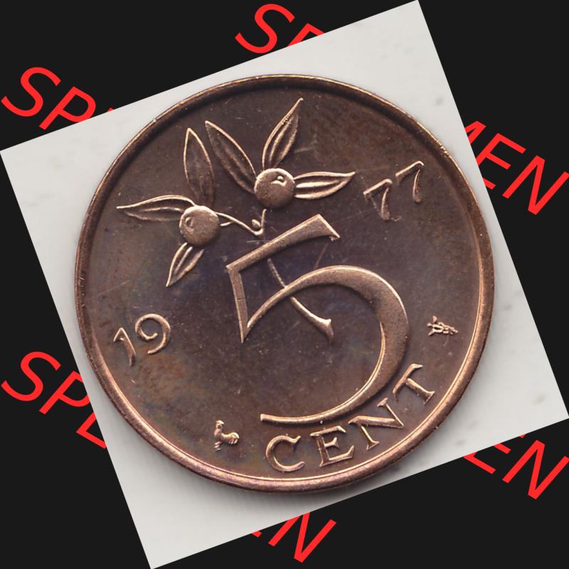 Alte Münzen KMS Niederlande, Kursmünzensatz 1977, 1950-1980, 5 Cent, 1977-1, JULIANA KONINGIN DER NEDERLANDEN. Rückseite mit Wert-Zahl bzw. Nennwert... Sammlung