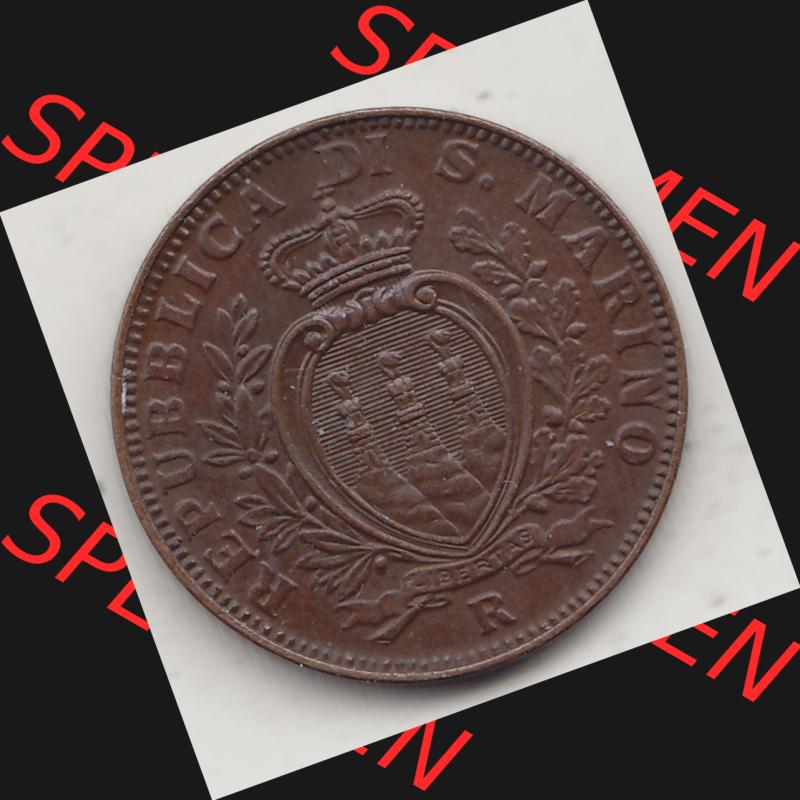 Bildmaterial Münzen aus San Marino vor 1950, 1935-1938, 5 Centesimi, Cent-Wert 1937-1, LIBERTAS REPUBBLICA DI S. MARINO, 5 CENTESIMI. Vorderseite einer... Sammlung