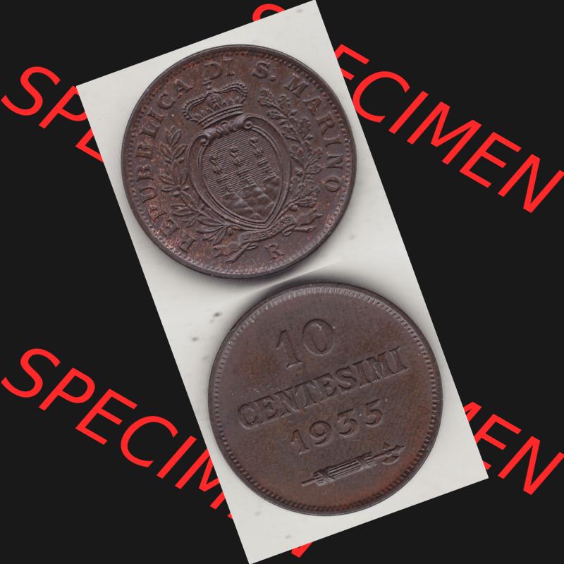 Bildmaterial Münzen aus San Marino vor 1950, 1935-1938, 10 Centesimi, (Cent-Wert), 1935-1, LIBERTAS REPUBBLICA DI S. MARINO, 10 CENTESIMI 1935.... Sammlung