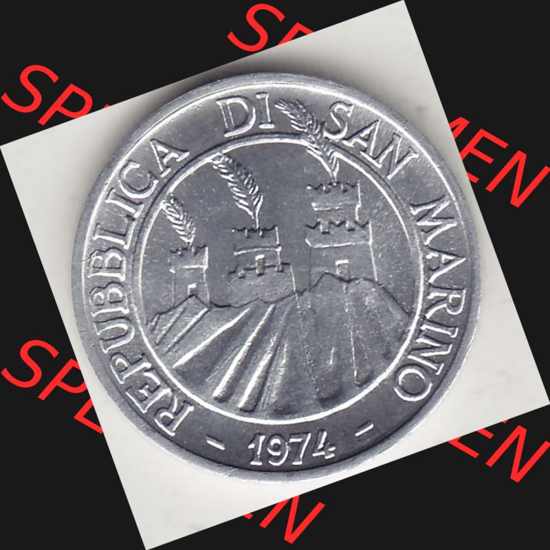 Bildmaterial Münzensatz / KMS 1974 aus San Marino 1974-1974, 1 Lire, 1 Lira, L.1 MINGUZZI MONASSI INC.. Vorderseite einer Umlaufmünze aus 1974 REPUBBLICA... Sammlung