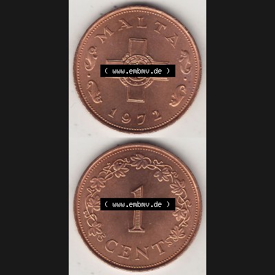 Bildmaterial Münzensatz / KMS 1972 aus Malta 1972-1982, 1 Cent 1972-1, MALTA 1 CENT. Vorderseite und Rückseite als vertikales untereinander zusammengefügte Bilder... Sammlung