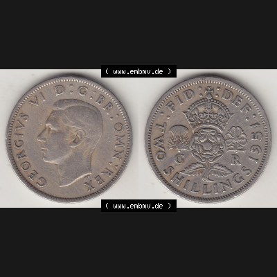 Alte Münzen Großbritannien Umlaufmünze 1949-1951, 2 Schilling, Shillings (Florin) 1951-3, George VI, GEORGIVS VI DG BR OMN REX, FID DEF TWO SHILLINGS.... Sammlung