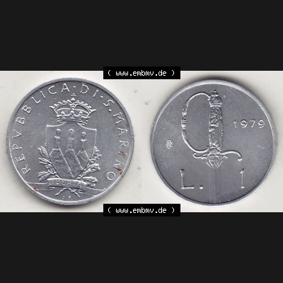 Bildmaterial Münzensatz / KMS 1979 aus San Marino 1979-1979, 1 Lira, 1 Lire, J. V. LIBERTAS REPVBBLICA DI S. MARINO, 1979 L.1. Vorderseite... Sammlung