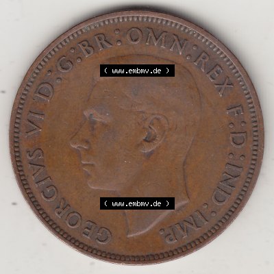 Münzen Großbritannien Umlaufmünze 1937-1948. 1 One Penny 1946-1, George VI, GEORGIVS VI DGBROMNREX FDINDIMP. HP. Vorderseite der alten britischen Münze... Sammlung