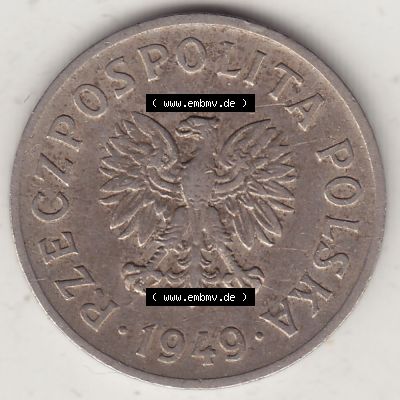 Münzen Polen KMS, Kursmünzensatz 1949-1949, Republik Polen 20 Groszy, Groschen, Kupfer 1949-1. Vorderseite einer polnischen Münzen auf einen Digitalen Bild... Sammlung