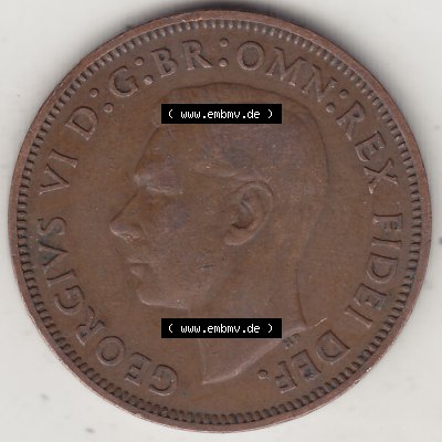 Alte Münzen Großbritannien Umlaufmünze 1949-1952, Half Penny, 1952-1, George VI, HALF PENNY HP, Segelschiff. Vorderseite der alten britischen Münze... Sammlung