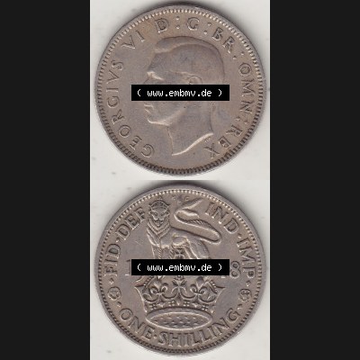 Alte Münzen Großbritannien Umlaufmünze 1949-1951, 1 One Schilling - Shilling, 1948-5 Stehender Löwe auf Krone. Vorderseite und Rückseite vertikal untereinander... Sammlung