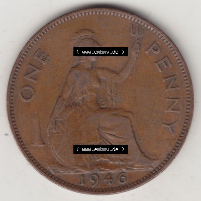 Münzen Großbritannien Umlaufmünze 1937-1948. 1 One Penny 1946-1, George VI, GEORGIVS VI DGBROMNREX FDINDIMP. HP. Rückseite der alten britischen Münze... Sammlung