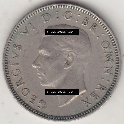 Alte Münzen Großbritannien Umlaufmünze 1947-1948, 2 Schilling - One Shillings 1948-3 Sitzender Löwe auf Krone. Vorderseite der alten britischen Münze aus Großbritannien... Sammlung