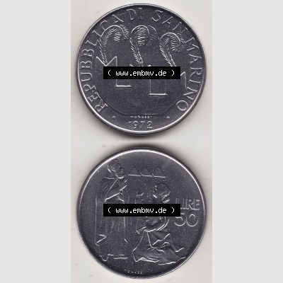 Bildmaterial Münzensatz / KMS 1972 aus San Marino 1972-1972, 50 Lire, 1972, MONASSI REPUBBLICA DI SAN MARINO 50 LIRE. Vorderseite und Rückseite einer Umlaufmünze... Sammlung