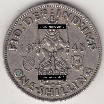 Alte Münzen Großbritannien Umlaufmünze 1947-1948, 2 Schilling - One Shillings 1948-2 Sitzender Löwe auf Krone. Rückseite der alten britischen Münze aus Großbritannien... Sammlung