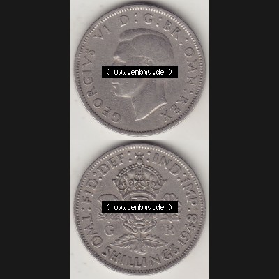 Alte Münzen Großbritannien Umlaufmünze 1947-1948, 2 Schilling-Florin, Two Shillings, 1948-7, George VI, GEORGIVS VI D G BR OMN REX, FID DEF IND IMP,... Sammlung