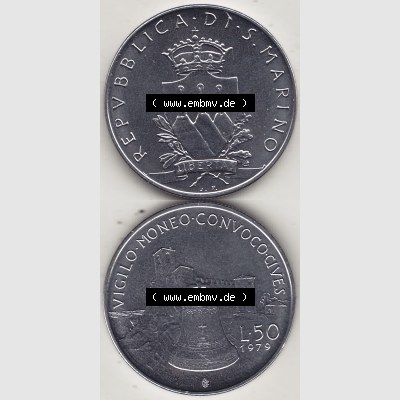 Bildmaterial Münzensatz / KMS 1979 aus San Marino 1979-1979, 50 Lire, J.P. LIBERTAS REPVBBLICA DI S. MARINO, L.50 VIGILO MONEO CONVOCO CIVES.... Sammlung