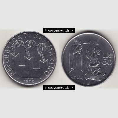 Bildmaterial Münzensatz / KMS 1972 aus San Marino 1972-1972, 50 Lire, 1972, MONASSI REPUBBLICA DI SAN MARINO 50 LIRE. Vorderseite und Rückseite einer Umlaufmünze... Sammlung