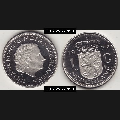 Alte Münzen KMS Niederlande, Kursmünzensatz 1977, 1967-1980, 1 Gulden, 1977-1 JULIANA KONINGIN DER NEDERLANDEN. Digitales Bild / Bildmaterial mit Vorderseite... Sammlung