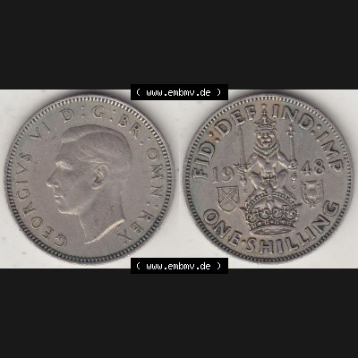 Alte Münzen Großbritannien Umlaufmünze 1947-1948, 2 Schilling - One Shillings 1948-3 Sitzender Löwe auf Krone. Vorderseite und Rückseite horizontal auf einen digitalen... Sammlung