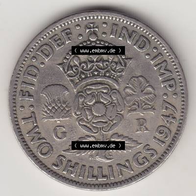 Alte Münzen Großbritannien Umlaufmünze 1947-1948, 2 Schilling-Florin, Two Shillings, 1947-3, George VI, GEORGIVS VI D G BR OMN REX, FID DEF IND IMP,... Sammlung