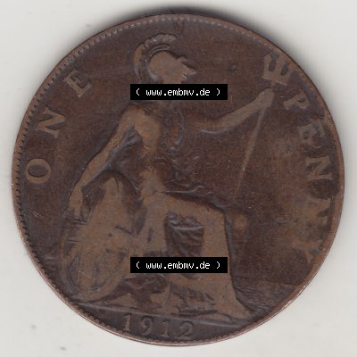 Alte Münzen Großbritannien Umlaufmünze 1911-1926, 1 Penny, One Penny, 1912-1, B.M. GEORGIVS V DEI GRA BRITT OMN REX FID DEF IND IMP. Rückseite... Sammlung