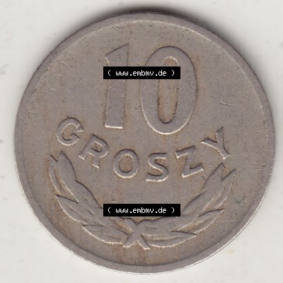 Münzen Polen KMS, Kursmünzensatz 1949-1949, Republik Polen 10 Groszy, Groschen, Kupfer 1949-1. Rückseite mit Wert-Zahl / Wert-Angabe einer polnischen Münzen... Sammlung