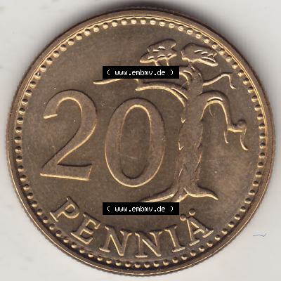 Alte Münzen KMS Finnland, Kursmünzensatz 1978 in Stempelglanz 1963-1990, 20 Penny, 1978-1. Rückseite mit Wert-Zahl bzw. Nennwert einer Münze aus offiziellen... Sammlung