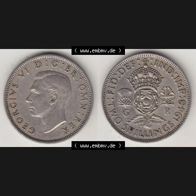 Alte Münzen Großbritannien Umlaufmünze 1947-1948, 2 Schilling-Florin, Two Shillings, 1948-4, George VI, GEORGIVS VI D G BR OMN REX, FID DEF IND IMP,... Sammlung