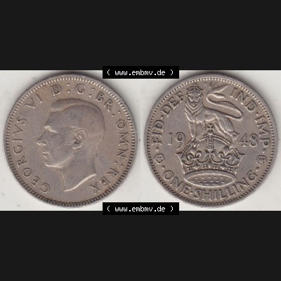 Alte Münzen Großbritannien Umlaufmünze 1949-1951, 1 One Schilling - Shilling, 1948-5 Stehender Löwe auf Krone. Vorderseite und Rückseite horizontal auf einen... Sammlung