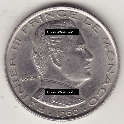 Alte Münzen Monaco Umlaufmünze Einzelansicht 1960-1995, 1 Franken, Francs 1960-1, RAINIER III PRINCE DE MONACO R. COCHET, 1 FR DEO JUVANTE. Vorderseite der... Sammlung
