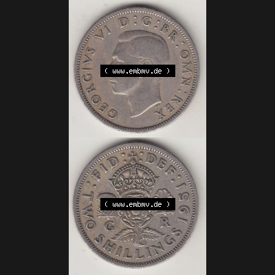 Alte Münzen Großbritannien Umlaufmünze 1949-1951, 2 Schilling, Shillings (Florin) 1951-2, George VI, GEORGIVS VI DG BR OMN REX, FID DEF TWO SHILLINGS.... Sammlung