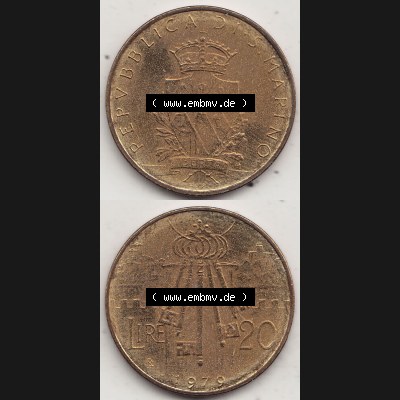 Bildmaterial Münzensatz / KMS 1979 aus San Marino 1979-1979, 20 Lire, J. V. LIBERTAS REPVBBLICA DI S. MARINO, 1979 20 LIRE. Vorderseite und Rückseite... Sammlung