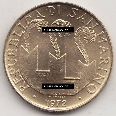 Bildmaterial Münzensatz / KMS 1972 aus San Marino 1972-1972, 20 Lire, 1972, MONASSI REPUBBLICA DI SAN MARINO. Vorderseite einer Umlaufmünze aus 1972 REPUBBLICA DI... Sammlung