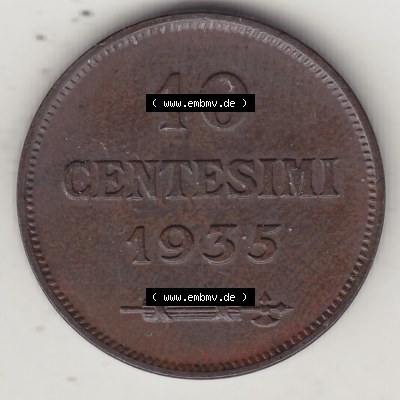 Bildmaterial Münzen aus San Marino vor 1950, 1935-1938, 10 Centesimi, (Cent-Wert), 1935-1, LIBERTAS REPUBBLICA DI S. MARINO, 10 CENTESIMI 1935.... Sammlung