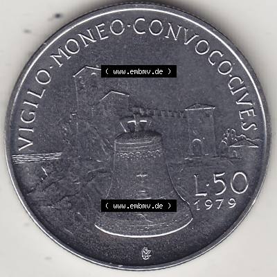 Bildmaterial Münzensatz / KMS 1979 aus San Marino 1979-1979, 50 Lire, J.P. LIBERTAS REPVBBLICA DI S. MARINO, L.50 VIGILO MONEO CONVOCO CIVES.... Sammlung