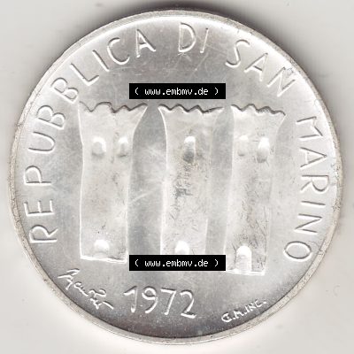 Bildmaterial Münzensatz / KMS 1972 aus San Marino 1972-1972, 500 Lire 1972 L. 500 REPUBBLICA DI SAN MARINO, Silbermünze. Vorderseite einer Umlaufmünze aus 1972... Sammlung
