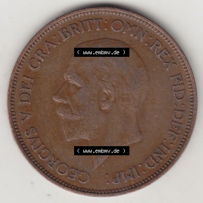 Alte Münzen Großbritannien Umlaufmünze 1928-1936, 1 Penny, ONE PENNY, 1935-1, BM GEORGIVS V DEI GRA BRITT OMN REX FID DEF IND IMP. Vorderseite der alten britischen... Sammlung